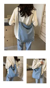 Casual nylon γυναικεία τσάντα ώμου, χιαστί tote τσάντα με φαρδιά ζώνη και μπροστινή θήκη.