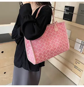 Pink canvas tote bag with double happiness print, large capacity wedding bridal shoulder bag.