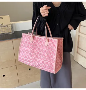 Pink double happiness wedding tote bag large capacity canvas handbag gift for bride.