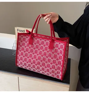 Red Chinese wedding tote bag with double happiness print, large capacity fabric handbag for bride.