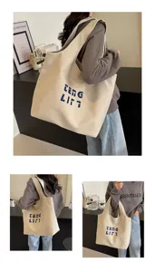 Große Kapazität Segeltuch Umhängetasche lässige Tasche mit Buchstabenstickerei für Damen Alltag