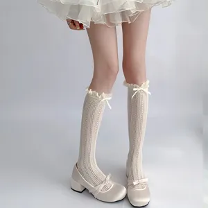 Spitzen Rüschen WadenSocken Detail, sommer dünne atmungsaktive Strümpfe mit Schleife