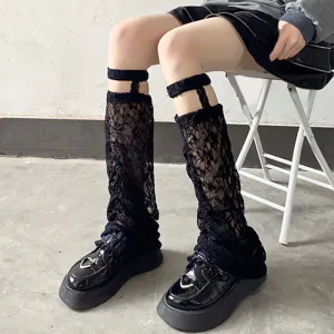 Schwarze spitze beinwärmer j-fashion subkultur harajuku gothic stil wadenstrümpfe für damen sommer