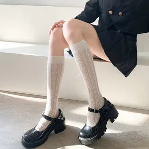 Detailansicht japanischer Lolita-Herz-Spitzen-Wadensocken, atmungsaktiv und hohl, Sommer.