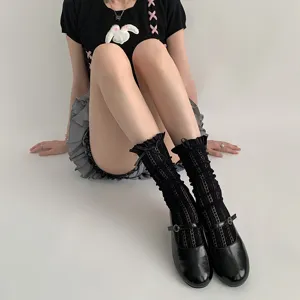 Japanische Lolita schwarze Spitzen-Wadenstrümpfe für Damen, atmungsaktive Sommer-Socken.
