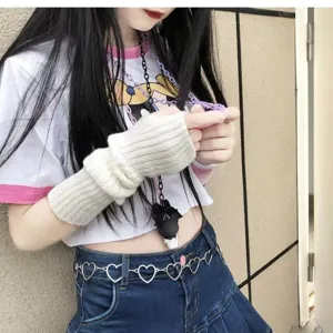 Japanese Harajuku knitted fingerless arm warmers dark style JK fashion sun protection sleeves