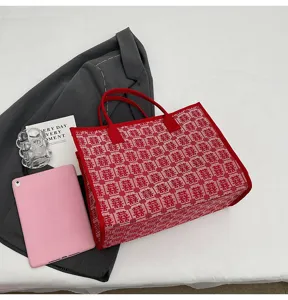 Red double happiness canvas tote bag large capacity wedding bridal shoulder gift bag