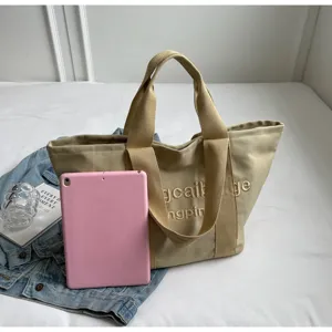 Grosse Kapazitaet Canvas Shopper Tasche fuer Damen, stylische Schultertasche fuer Alltag.