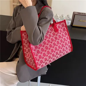 Red Double Happiness Chinese style tote bag large capacity wedding canvas shoulder bag for women.
