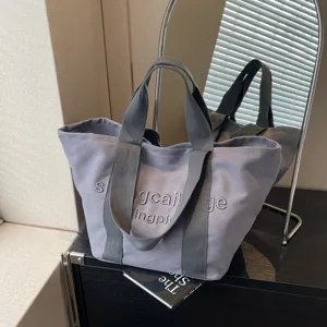 Große Kapazität Buchstabe Bestickt Segeltuch Tragetasche Damen Lässig Pendeln Umhängetasche Reise Handtasche Stofftasche