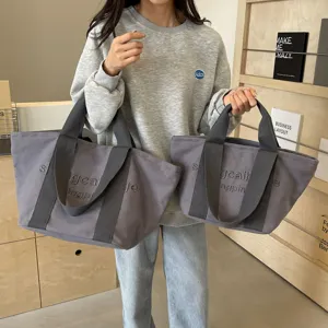 Grosse Kapazitaet Canvas Shopper Tasche fuer Damen, stylische Umhaengetasche grau.