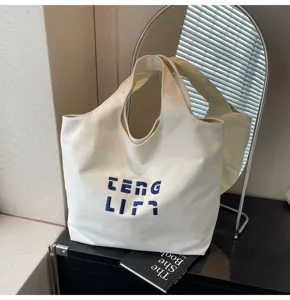 Grosse Kapazitaet Leinen Umhaengetasche fuer Damen, minimalistische Alltagstasche.