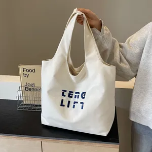 Große Kapazität Buchstaben Bestickte Segeltuch Tragetasche Damen Casual Pendeln Schultertasche Hochwertige Stoff Handtasche