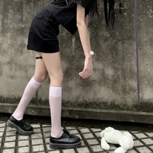 Calcetines de pantorrilla transparentes blancos mujer estilo JK japonés verano moda delgado
