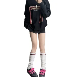 Knitted leg warmers for autumn and winter, Y2K style cable knit striped stack socks.