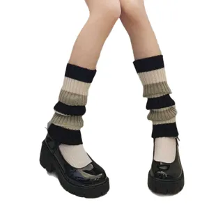 Y2K striped knitted leg warmers black and white slouch socks harajuku japanese style boot