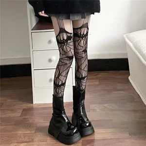 Collant a rete nero sexy ragnatela calze stile scuro donne abbigliamento per gambe dettaglio