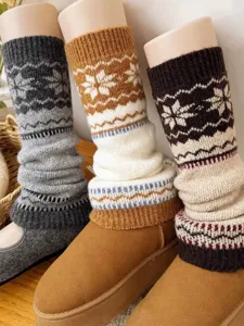 Dames Fair Isle Gebreide Beenwarmers Winter Warme Dikke Sokken Voor Laarzen Accessoires