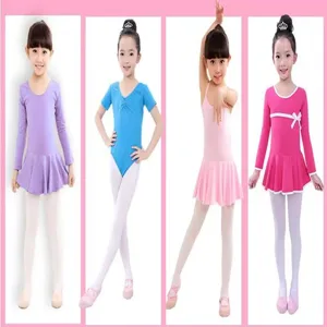 Kids ballet dance leotard and professional white tights set for spring and summer practice.