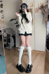 Japanese cute lamb wool knee high socks for women winter warm fluffy pom pom white socks