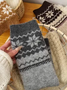 Modieuze Fair Isle gebreide beenwarmers voor vrouwen, warme grijze winter laarzensokken.