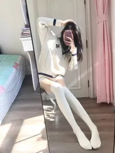 Women over the knee high knitted long socks warm winter JK style white stockings new