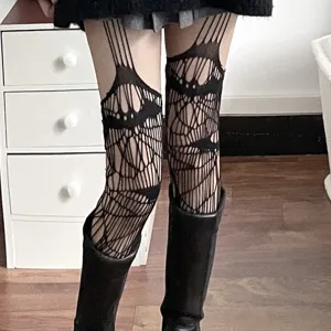 Collant a Rete Traforato Sexy da Donna Giarrettiera Integrata Calze a Rete Nera Abbigliamento da Festa