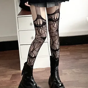 Collant a rete nero gotico cavo calze sexy da donna stile alternativo vista principale