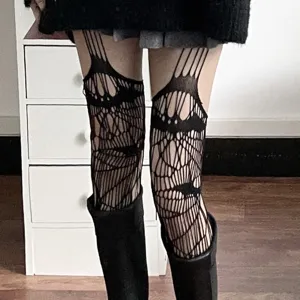 Calze a rete nere sexy collant con reggicalze gotiche calze sopra il ginocchio moda donna