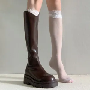 Women JK sweet lace trim knee high socks with platform boots fashion spring daily wear