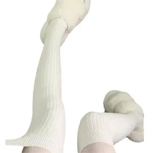 Women ribbed over-the-knee long socks winter warm knit high tube hosiery solid color