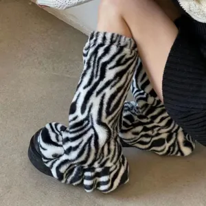 Y2K faux fur zebra leg warmers winter fluffy fuzzy boot covers trendy warm calf socks