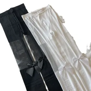 Japanese cute fake thigh high pantyhose bowknot Lolita JK uniform tights black white hosiery