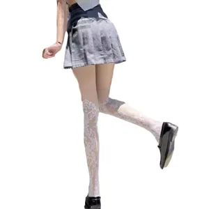 Medias de encaje floral vintage para mujer pantys finos transparentes sexy de uso diario