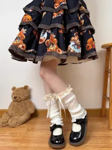 White lace bow leg warmers, sweet lolita JK knit socks for cute girls stylish daily wear.
