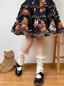Sweet Japanese Lolita white lace bow knit leg warmers and slouch socks for women and girls.