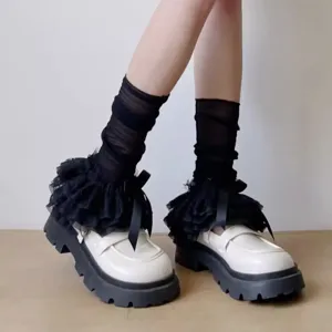 Sommer dünne spitze rüschen socken abdeckungen mit retro plateau schuhen lolita style.