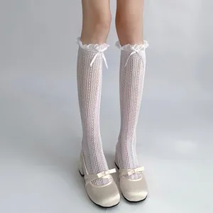 Sommer japanische spitze wadenlange socken süße schleife lolita socken mit mary jane schuhen