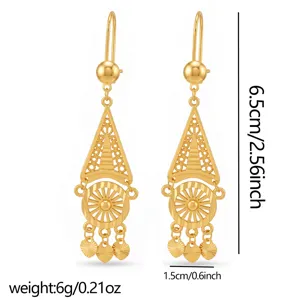 Orecchini pendenti triangolari cavi color oro retro stile boho nappe lunghe donna gioielli