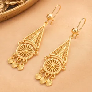 Orecchini pendenti triangolari cavi in oro retrò boho etnici con lunghe nappe gioielli