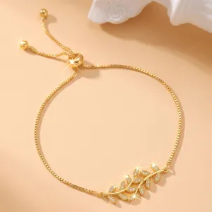 Bracciale regolabile in zircone con foglia d'oro da donna gioielli di lusso eleganti