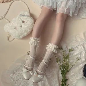Witte kanten sokken Lolita met volants kuit lengte schattige JK sokken mode nieuwe stijl