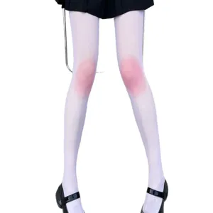 Summer JK white pantyhose for women, ultra-thin sheer tights with cute pink knee blush design.