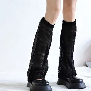 Black sheer lace leg warmers for women summer sun protection gothic slouchy socks jk.