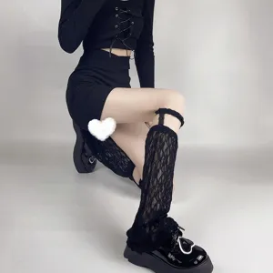 Summer thin black lace leg warmers for women, subculture Japanese JK style flare socks cover.