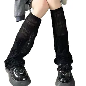 Black sheer leg warmers women subculture Japanese style JK slouchy long socks thin fashion.
