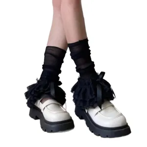 Sommer dünne schwarze spitze rüschen lolita beinwärmer süße socken für schuhe damen neu