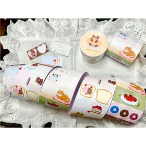 Cute washi tape roll and daily decorative sticker material set for journal DIY crafts.