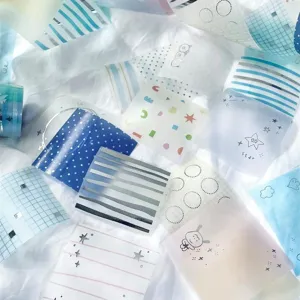 Ruban adhésif Washi papier sulfurisé autocollant marquage à chaud bleu étoiles grille