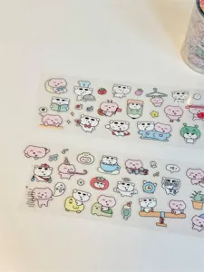 Cute cartoon bear and puppy decorative PET sticker rolls for journaling, clear and fun designs.